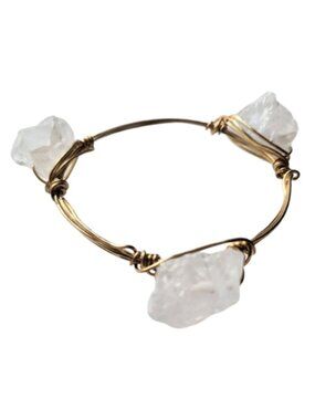 HAND CRAFTED Wire Wrapped Raw Crystal Quartz Nugget Bangle Bracelet
